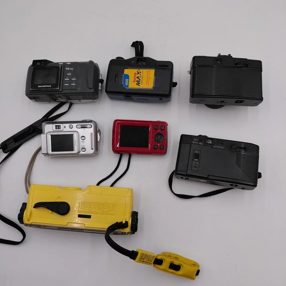 7 Camera Lot Untested Parts & Repair Only Vivitar Olympus Minolta Jazz